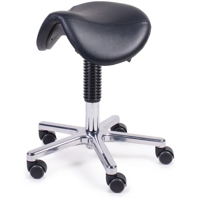 MTM zadelkruk FREYA 160-A - ergonomische zadelkruk - kunstleer - aluminium kruisvoet - wielen - zwart - 46/62 cm