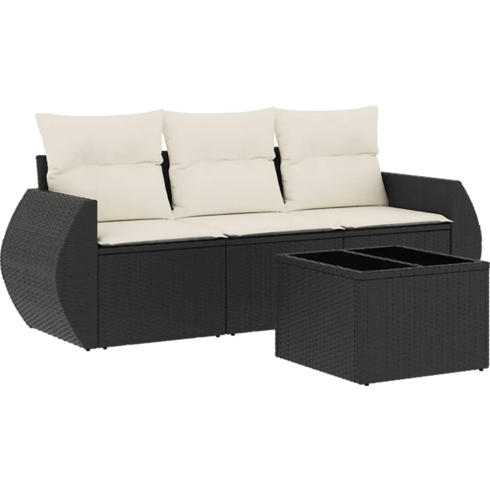 vidaXL 4-delige Loungeset met kussens poly rattan zwart
