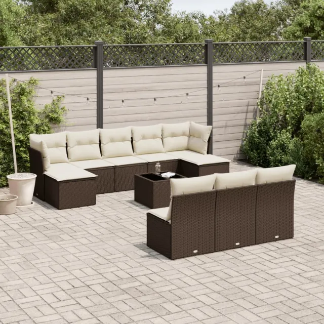 vidaXL 11-delige Loungeset met kussens poly rattan bruin, foto 2