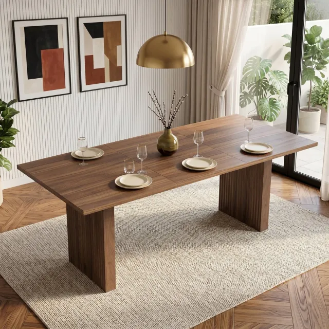 KOMHTOM BLACKCOLORS Uitschuifbare eettafel 140/200 * 90 cm, geschikt voor 6–8 personen, rechthoekig tafelblad, verdikt tafelblad, uitschuifbare eettafel in eenvoudige stijl, notenhout Walnoot