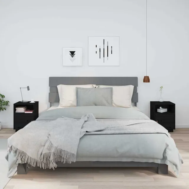 vidaXL Nachtkastjes 2 st 40x34x55 cm massief grenenhout zwart, foto 2