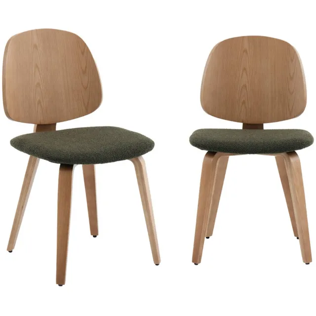 sweeek Set van 2 stoelen van gebogen populierenhout met eikenfineer en getextureerde bouclé - sophia Kaki