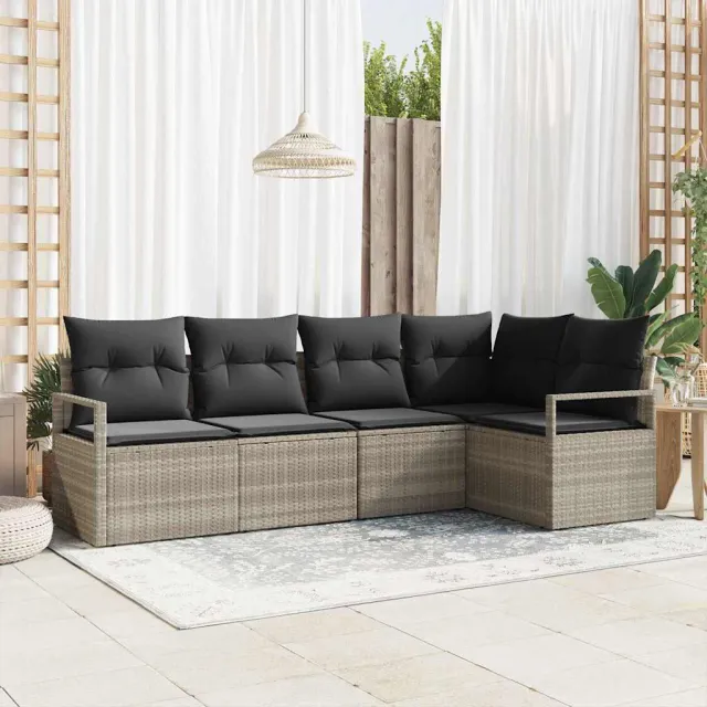vidaXL Bankstel 5 st Lichtgrijs poly rattan, foto 2