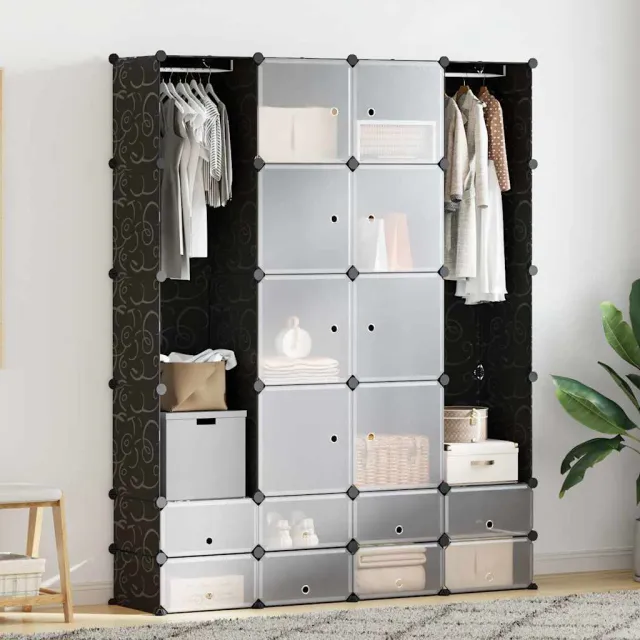 vidaXL Kast modulair met 18 vakken 37x146x180,5 cm zwart en wit, foto 2