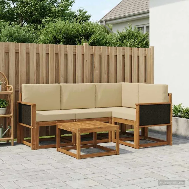 vidaXL Buiten bankenset 5 st 4-zits Natuurlijk en Beige