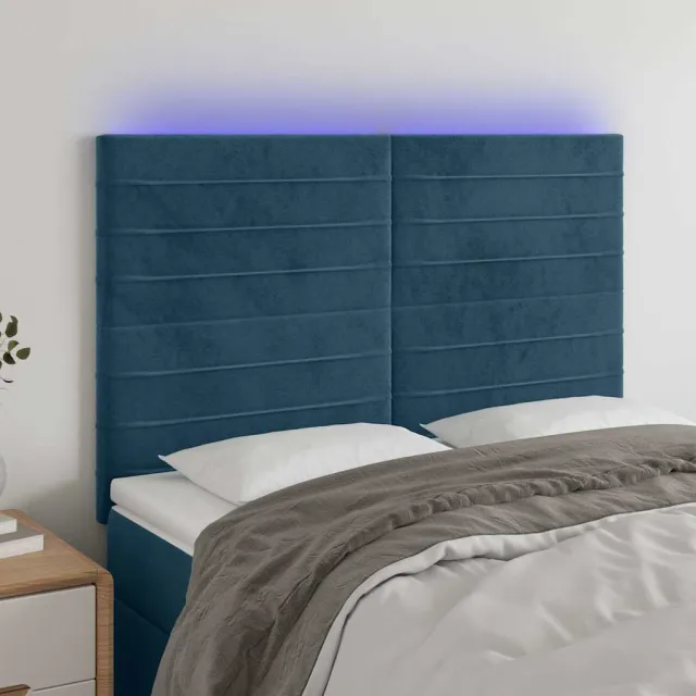 vidaXL Hoofdbord LED 144x5x118/128 cm fluweel donkerblauw