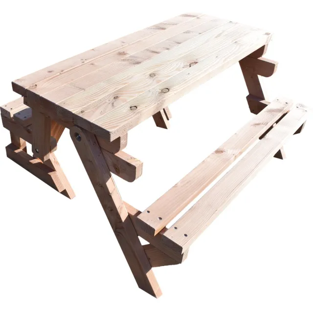 Maatwerkhout Picknicktafel en Bank - 2in1 inklapbare picknicktafel - Douglas hout 2-4 personen - DICHT BLAD - Compleet gemonteerd afgeleverd!