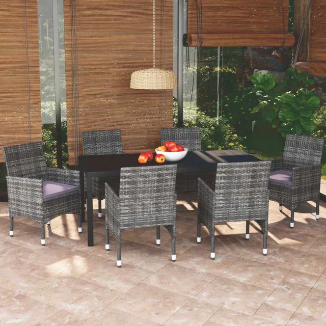 vidaXL 7-delige Tuinset met kussens poly rattan grijs, foto 2