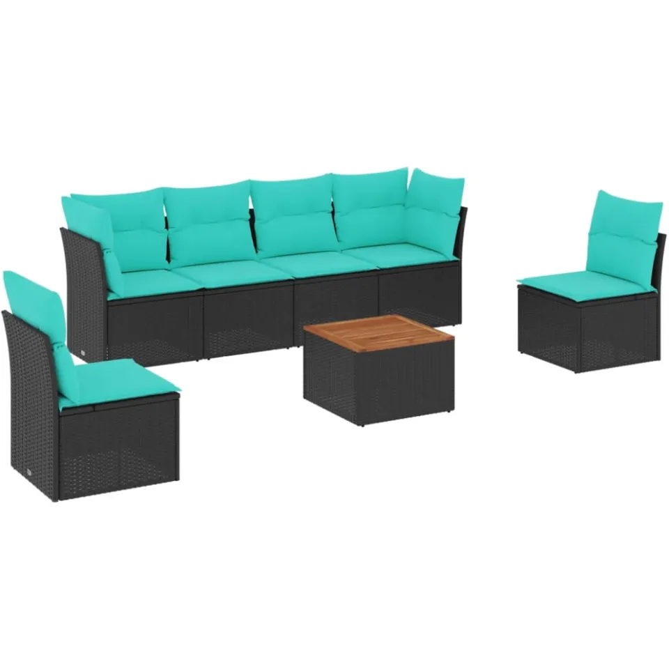 vidaXL 7-delige Loungeset met kussens poly rattan zwart, foto 3
