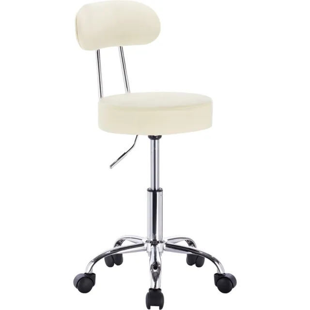 Happyment Ergonomische kruk met rugleuning - Hoogte Verstelbaar - Op wielen - Zadelkruk, Bureaustoel, Werkkruk - Black friday - Creme