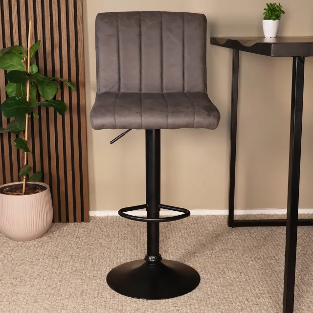Lizzely Garden & Living SET DEAL: 4 stuks Barkruk Anel met rugleuning: antraciet microvezel met zwart onderstel barstoel