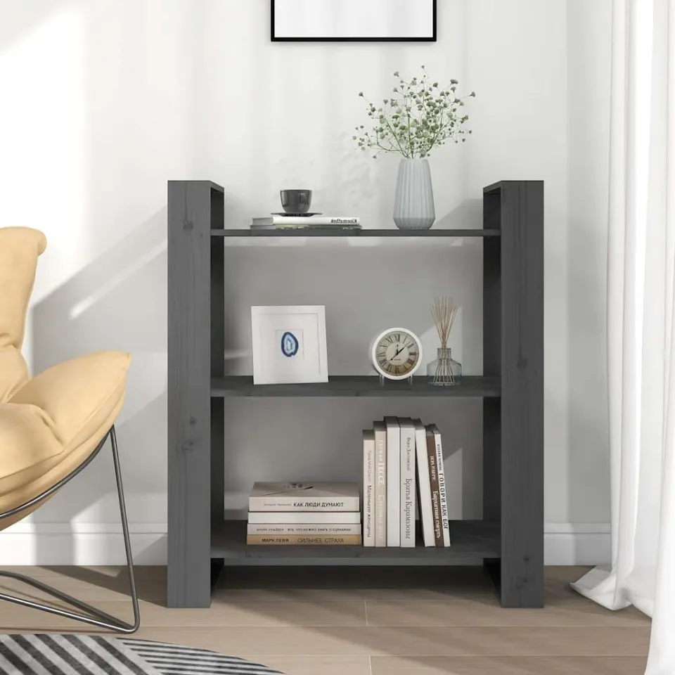 vidaXL Boekenkast/kamerscherm 80x35x91 cm massief grenenhout grijs, foto 3