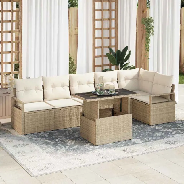 vidaXL Tuin Sofa Set 7 st Beige Poly riet, foto 2