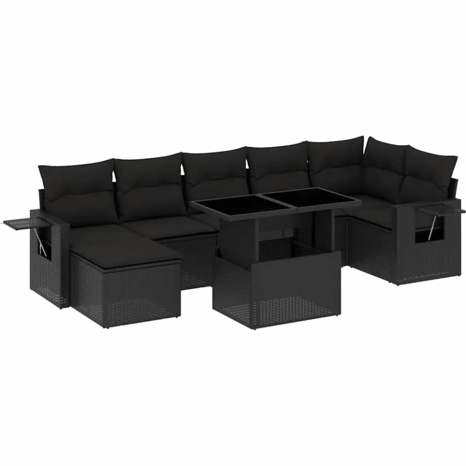vidaXL 8-delige Loungeset met kussens poly rattan zwart, foto 3