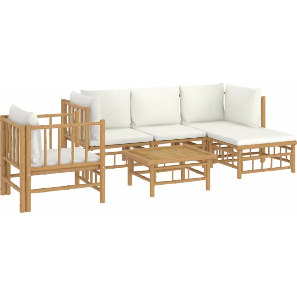 vidaXL 6-delige Loungeset met kussens bamboe crèmewit, foto 2
