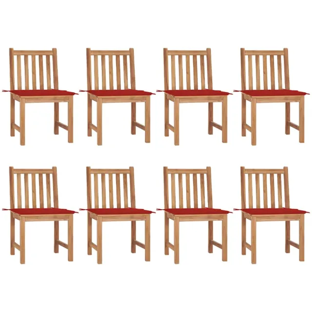vidaXL Tuinstoelen 8 st met kussens massief teakhout Rood
