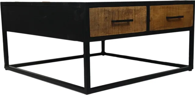 HSM Collection Vierkante Salontafel Verona 2 La-80x80x40-Naturel/Zwart-Mango/Metaal
