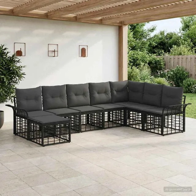 vidaXL Buiten bankenset 8 st Zwart en Donkergrijs Polyester, foto 2
