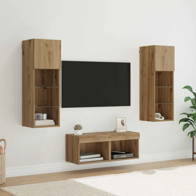 vidaXL TV Wandkasten 4 st Zwart Eiken Bewerkt hout, foto 2