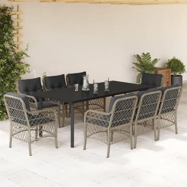 vidaXL 9-delige Tuinset met kussens poly rattan lichtgrijs grijs, foto 2