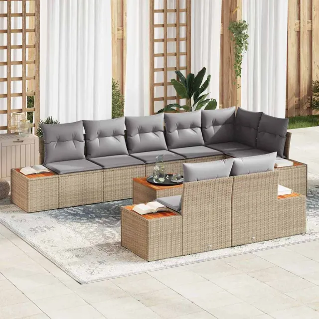 vidaXL Tuinbankenset 9 st Beige Poly riet, foto 2