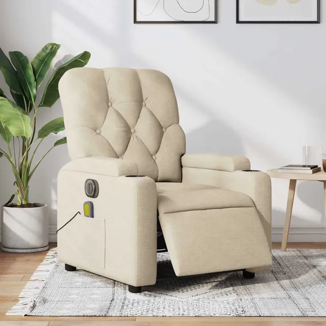 vidaXL Massagestoel elektrisch verstelbaar stof crèmekleurig