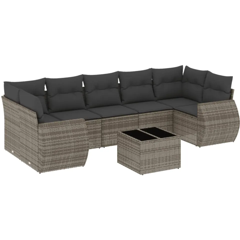 vidaXL 8-delige Loungeset met kussens poly rattan grijs
