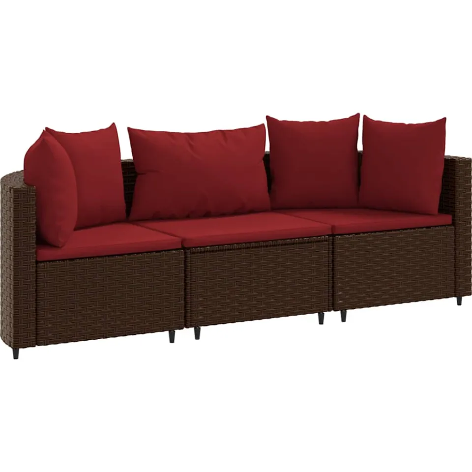 vidaXL 3-delige Loungeset met kussens poly rattan bruin, foto 3
