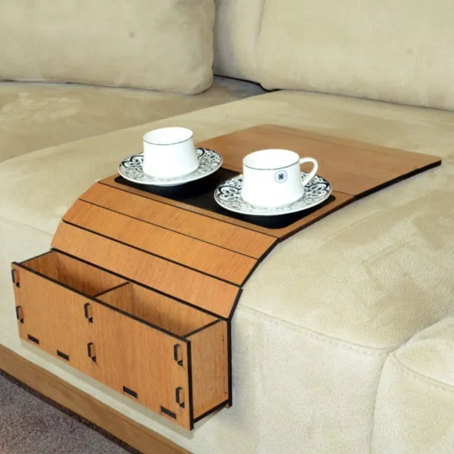 ARKITECT ARKITEKT EX, Houten Opklapbare Salontafel met Armleuning, Draagbare Hoofdsteuntafel, Bijzettafel met Afstandsbediening, Okkernoot, 28 x 50 cm