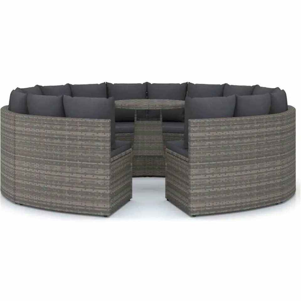 vidaXL 9-delige Loungeset met kussens poly rattan grijs, foto 3