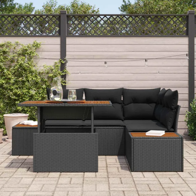 vidaXL Tuin Sofa Set 5 st Zwart Poly riet, foto 2