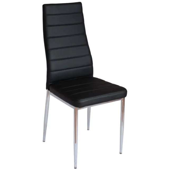 Furnitex DC2-001 - Eetkamerstoel - Zwart kunstleer - Verchroomde metalen poten Zwart;Chroom