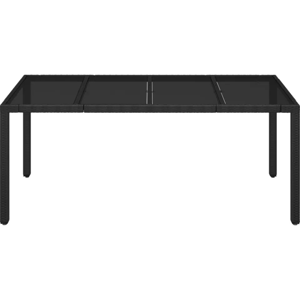 vidaXL Tuintafel met glazen blad 190x90x75 cm poly rattan zwart