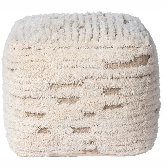 Atmooz Rub - Poef - Beige - Wol - 50 x 50 x 45 cm - Comfortabel en Stijlvol Ivoor