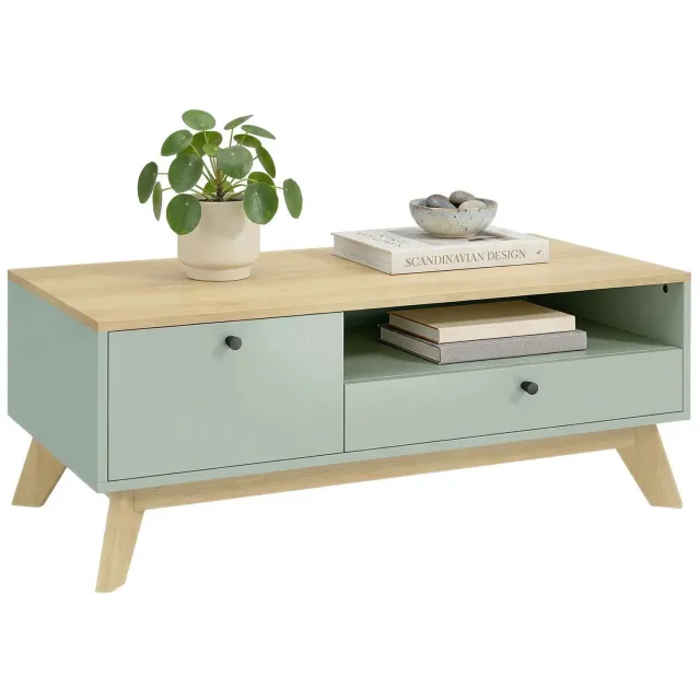 Gudalio Salontafel - Bijzettafel - Koffietafel - Banktafel - Opbergruimte - Modern - 100 x 50 x 40 cm - Hout - Eiken - Lichtgroen