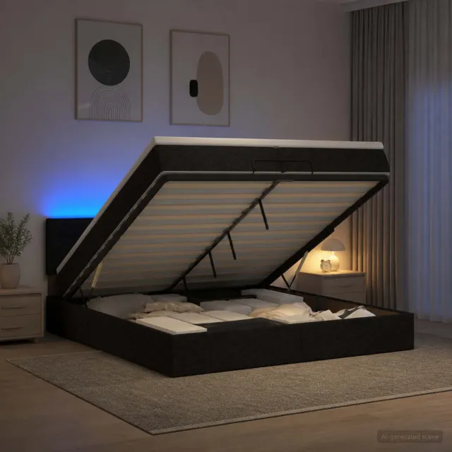 vidaXL Ottoman Bed met Matrassen en LED Zwart 200 x 200 cm Stof