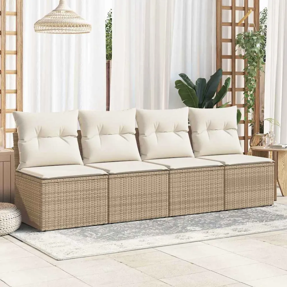vidaXL 2-delige Loungeset met kussens poly rattan acacia beige, foto 3