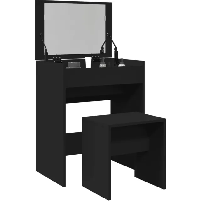vidaXL Kaptafel met krukje 60x40x113,5 cm zwart
