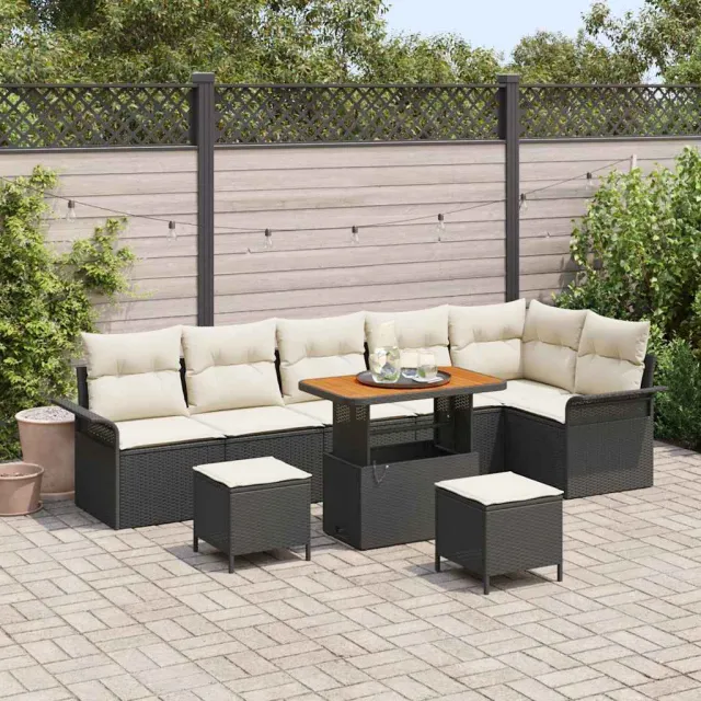 vidaXL Tuinbankenset 9 st Zwart poly rattan, foto 2