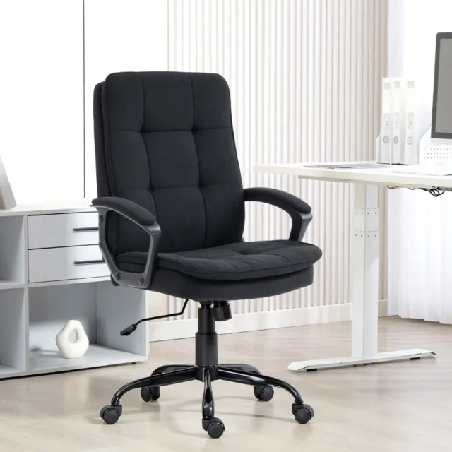REDOM Bureaustoel - 12 cm dikke dubbellagige zitting en rugleuning - Verstelbare zithoogte en wippfunctie - Met armleuningen - Voor kantoor - Linnen - Zwart - 102-112 x 63 x 70 cm