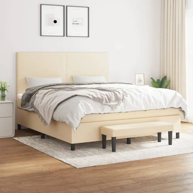 vidaXL Boxspring met matras stof crèmekleurig 160x200 cm