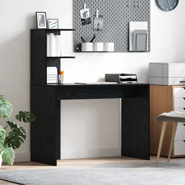 vidaXL Bureau Zwart Eiken 102 x 50 x 124 cm Bewerkt hout, foto 2