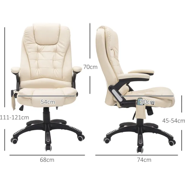 FloraGrace Bureaustoel – 6-Punts Trilmassage Met Warmtefunctie – Ergonomisch Comfort – Draaibaar – Beige – Kunstleer
