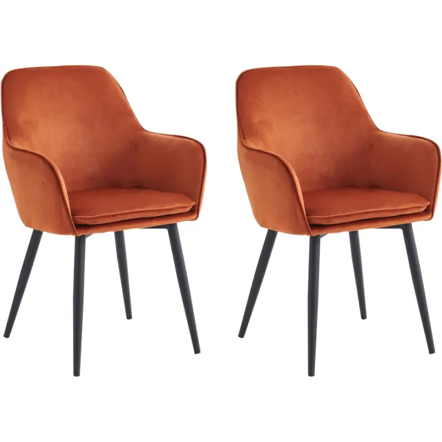 Colenis Levan Eetkamerstoel - Set Van 2 - Terracotta - Velvet - Industrieel - Met armleuning - Oranjerood