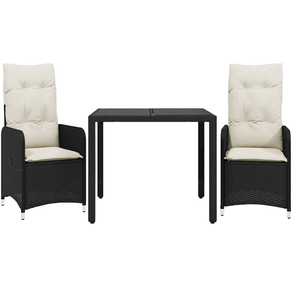 vidaXL 3-delige Bistroset met kussens poly rattan zwart