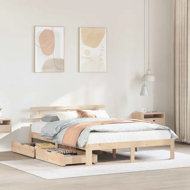 vidaXL Bedframe met lades massief grenenhout 150x200 cm Bruin