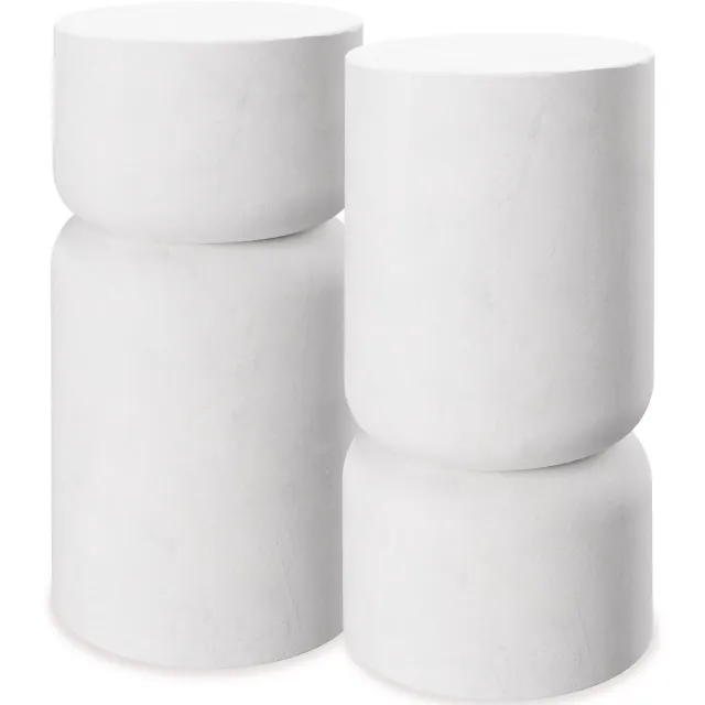 Tectake Bijzettafel Amine - Ø 28 x 54,5 cm - Set van 2 Bijzettafels - Koffietafel in Robuust Magnesiumoxide in Steenlook - Tafeltje voor Woonkamer, Slaapkamer of Kantoor - Draagkracht 15kg per Tafel - Inclusief Vloerbeschermers Wit