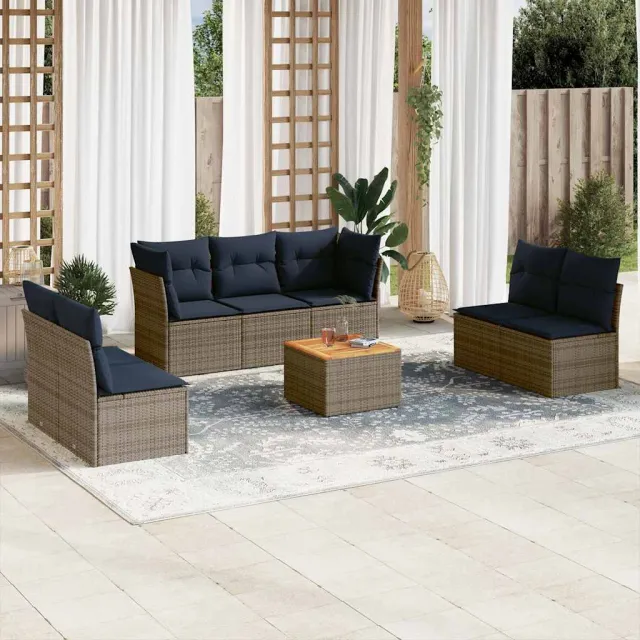 vidaXL 8-delige Loungeset met kussens poly rattan grijs, foto 2