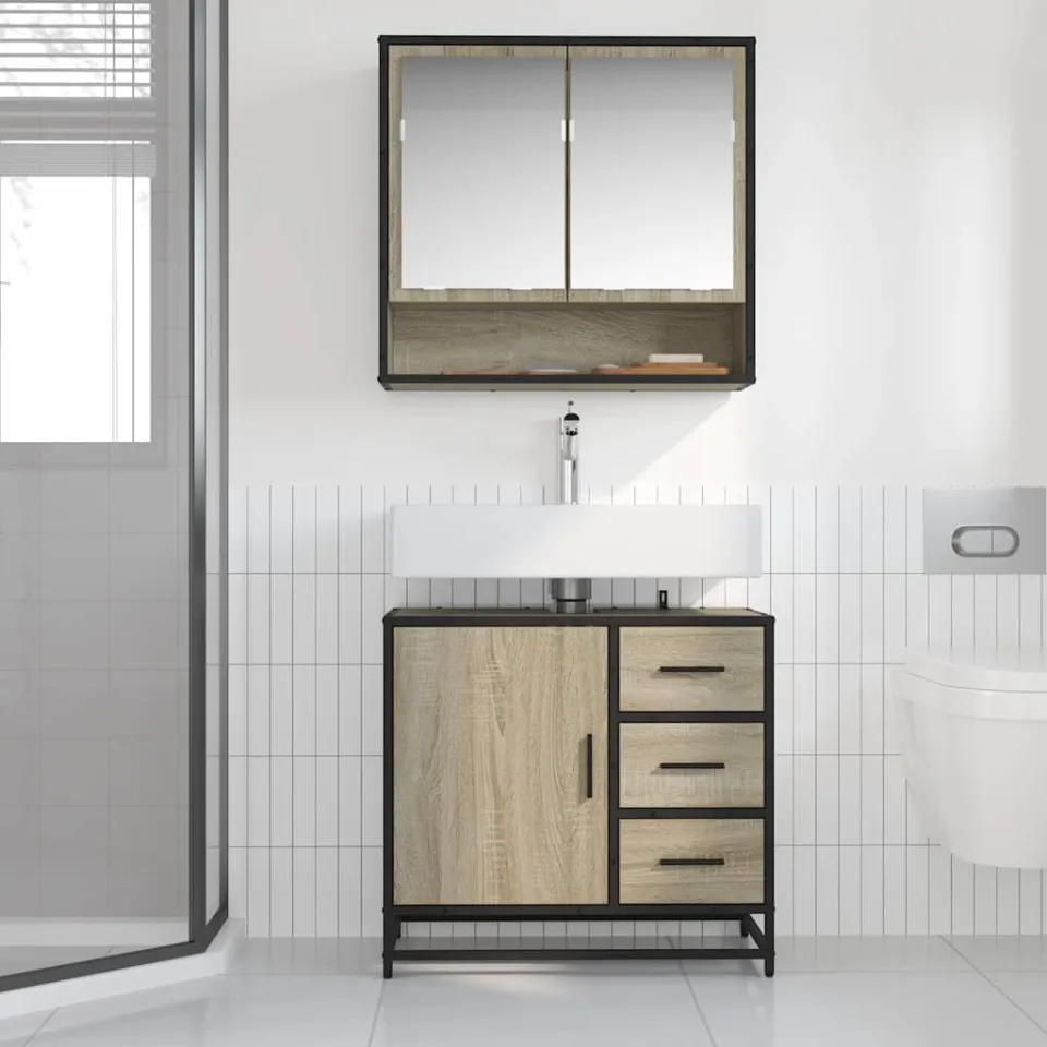 vidaXL Wastafelkast 65x33x60 cm bewerkt hout sonoma eikenkleurig, foto 3
