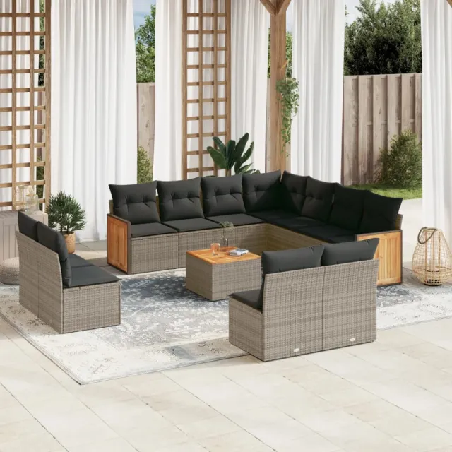 vidaXL 12-delige Loungeset met kussens poly rattan grijs, foto 2